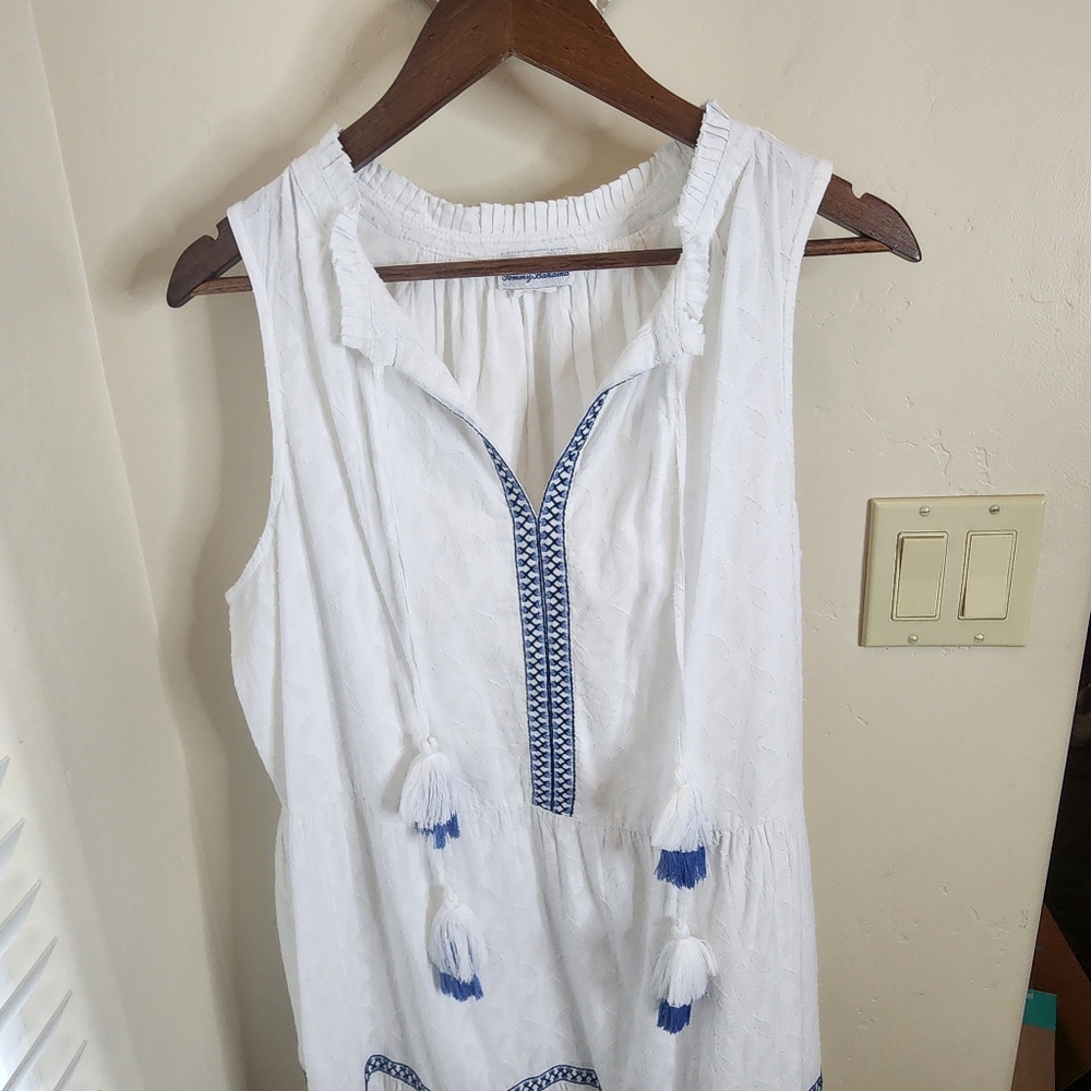 Tommy Bahama White Sleeveless Midi Dress with Blue Trim - Picture 5 of 7